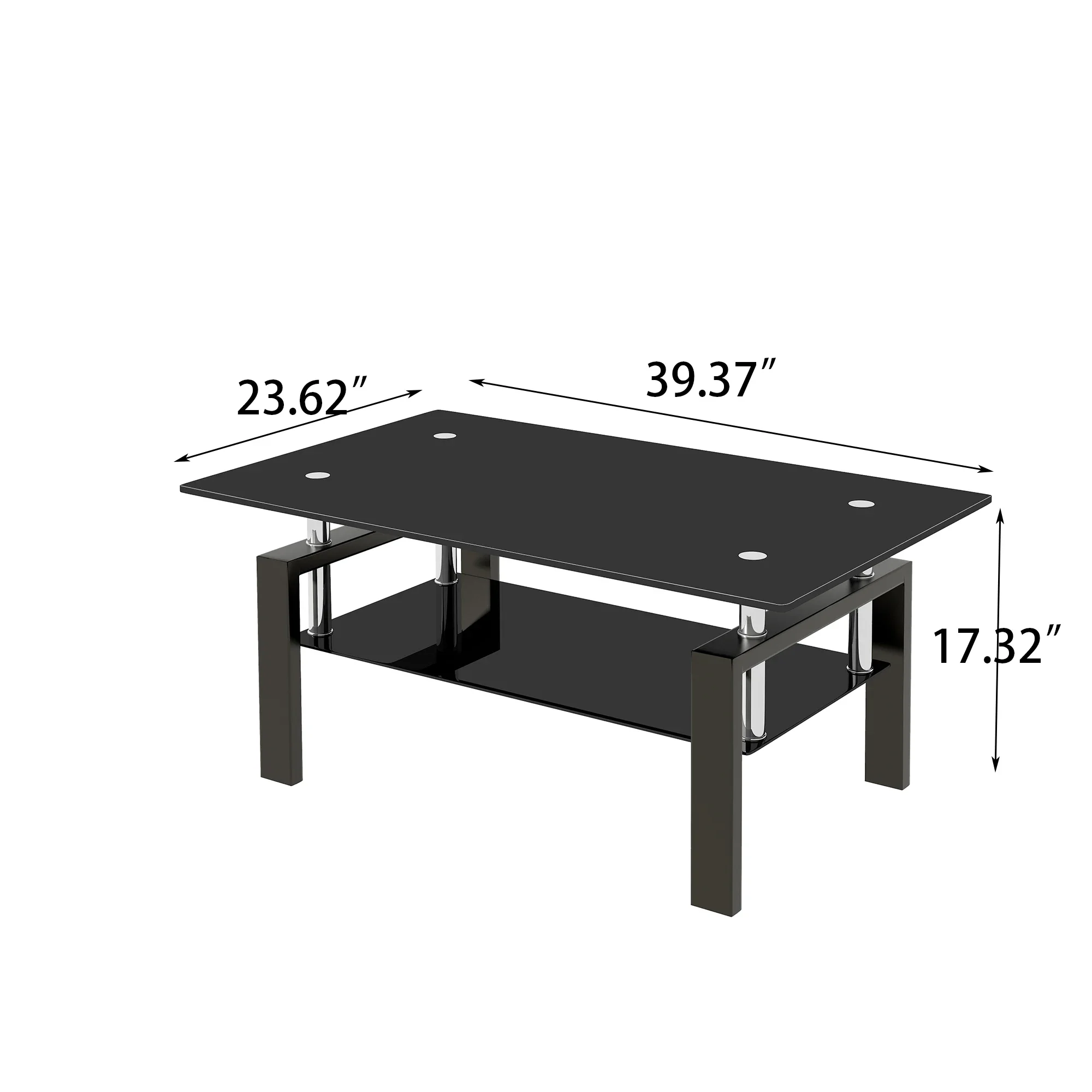 [Flash Sale]Tempered Clear/Black Glass Coffee Table 2-Layers Coffee Table Living Room Center Table[US-W]