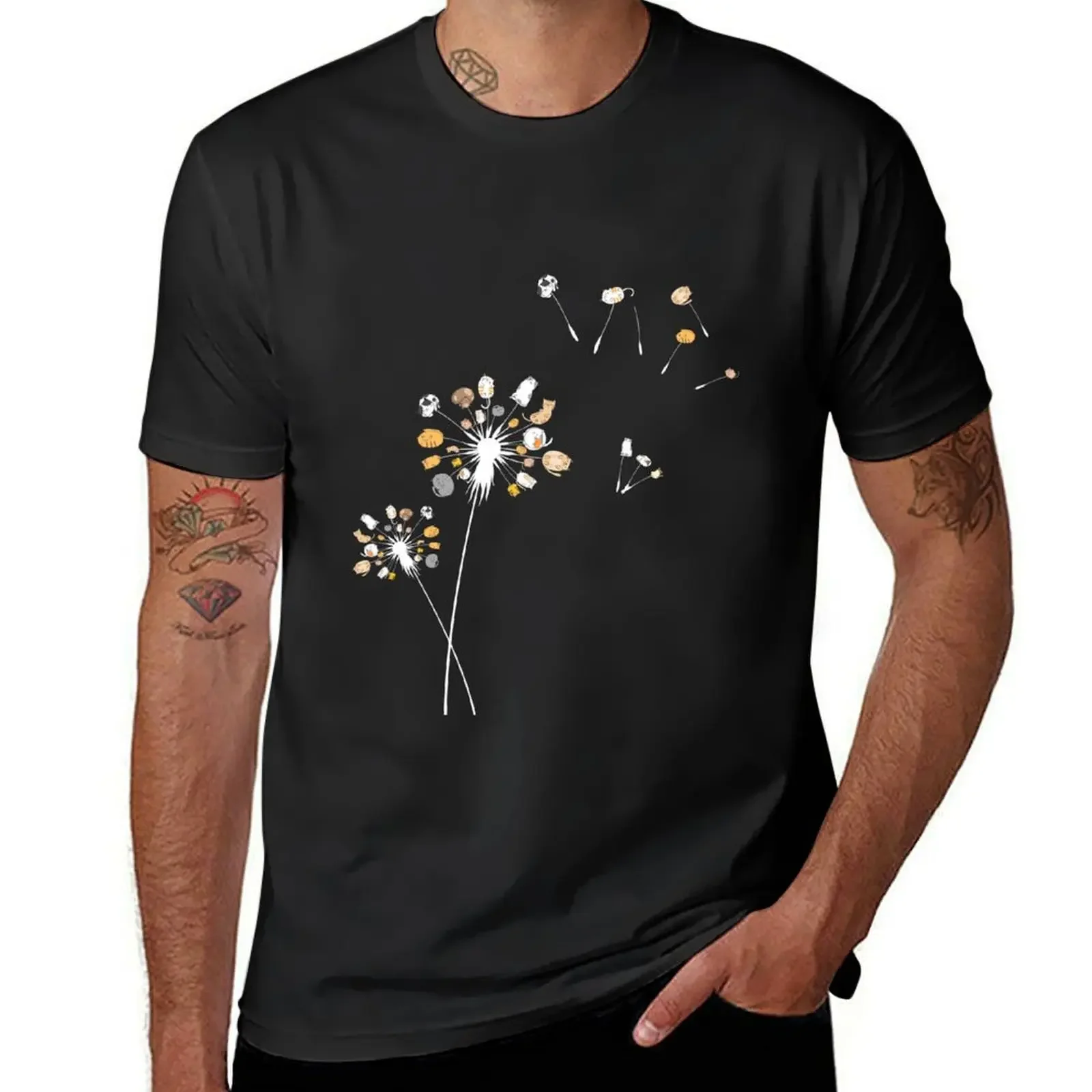 Cats Flower Fly Dandelion Shirt Cute Cat T-Shirt graphics shirts graphic tees men clothing