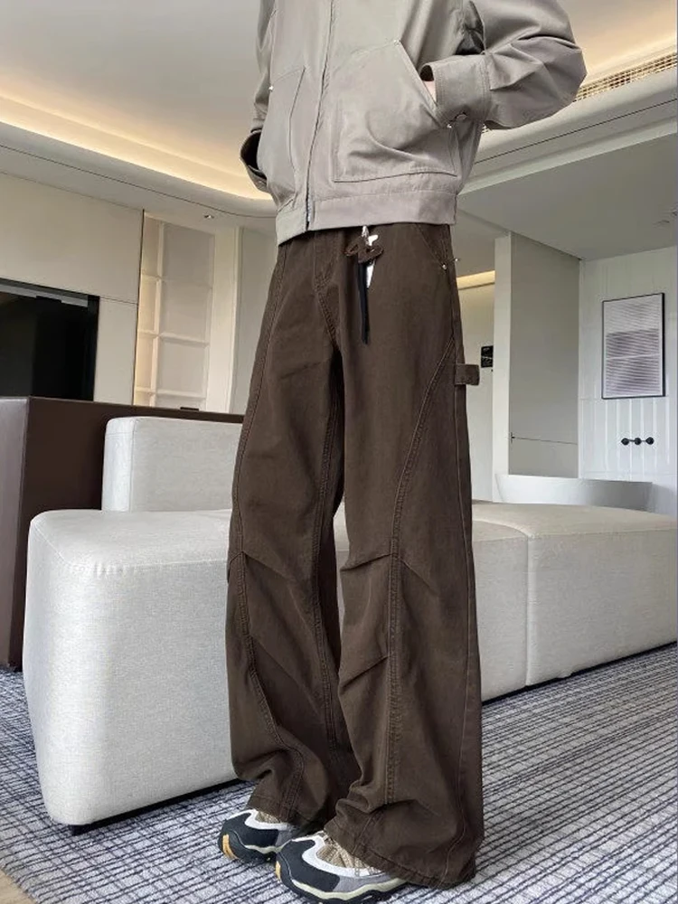 

Cleanfit Brown Vintage Folded Logging Work Pants Men's Loose Straight Casual Trousers Faionable Brand Durable Cotton Blend