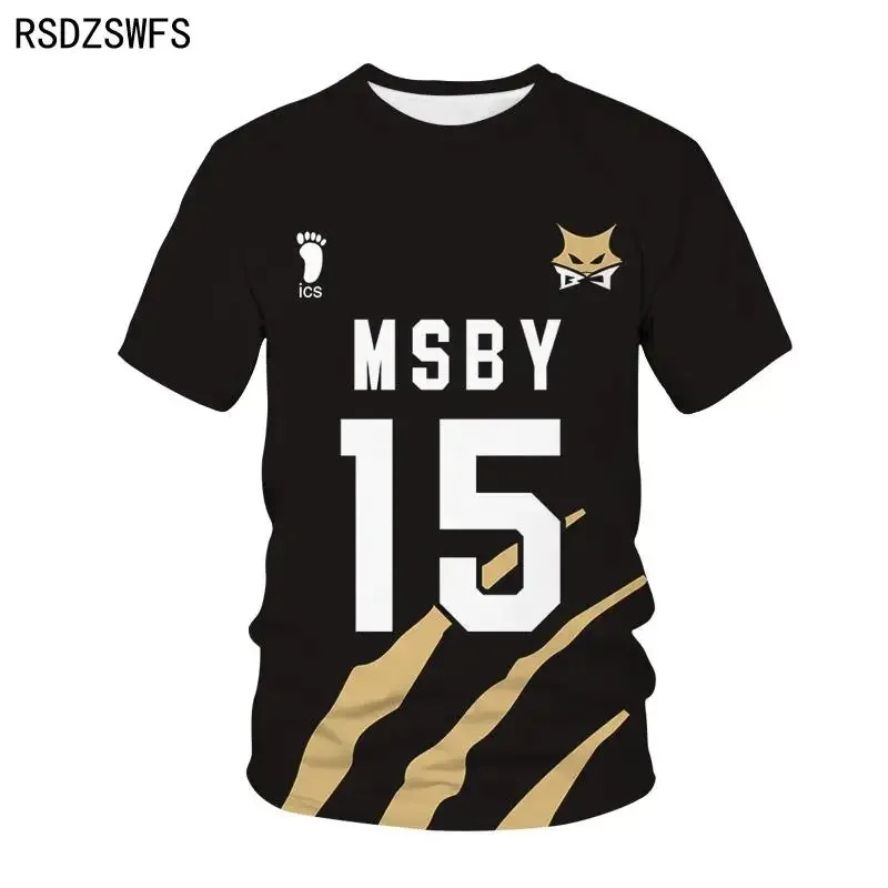 2024 Thin Summer Jersey Sports Breathable Casual Comfortable Anime Haikyuu 3D Drucken T-Shirt MSBY Schwarz Schak Summer Thin