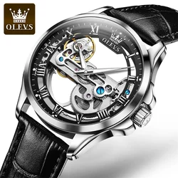 OLEVS Brand Hot Sale Skeleton Hollow Leather Men's Wrist Watches Luxury Automatic Mechanical Male Clock New Relogio Masculino