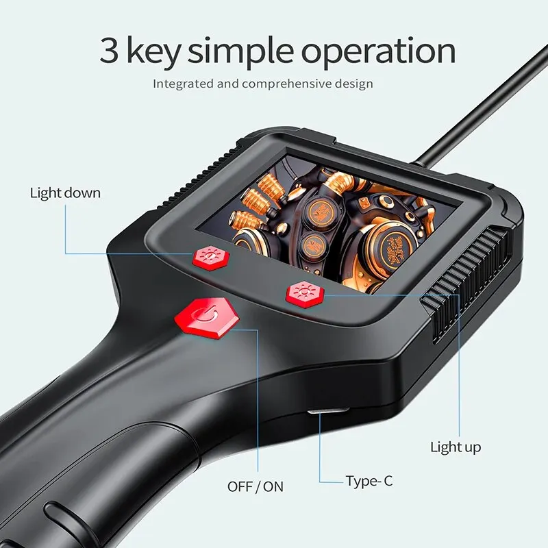 2.4 In IPS Screen Industrial Endoscope Camera HD1080P Pipe Sewer Inspection Borescope IP68 Waterproof LEDs 2600mAh For Car