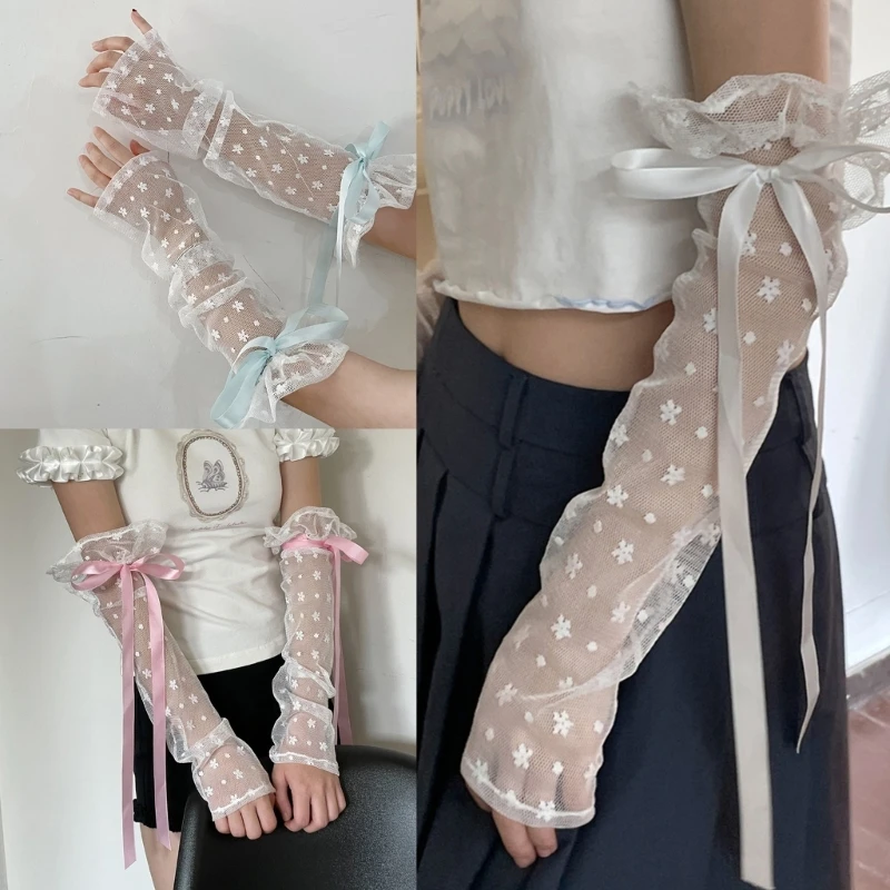 

Lace Floral Gloves Ribbon Sleeves Anti-UV Arm Protector Women Decorative Gloves Fashion Summer Sun-Shield Drop Shipping