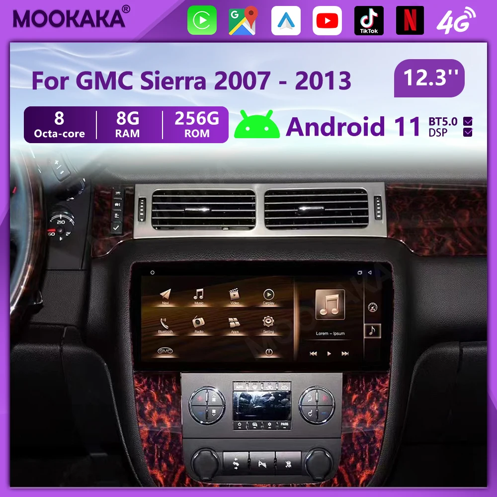 12.3'' Multimedia Android Player Auto Car Radio Stereo For GMC SIERRA 2007 2008 2009 2011 2012 2013 GPS Video Receiver Head Unit