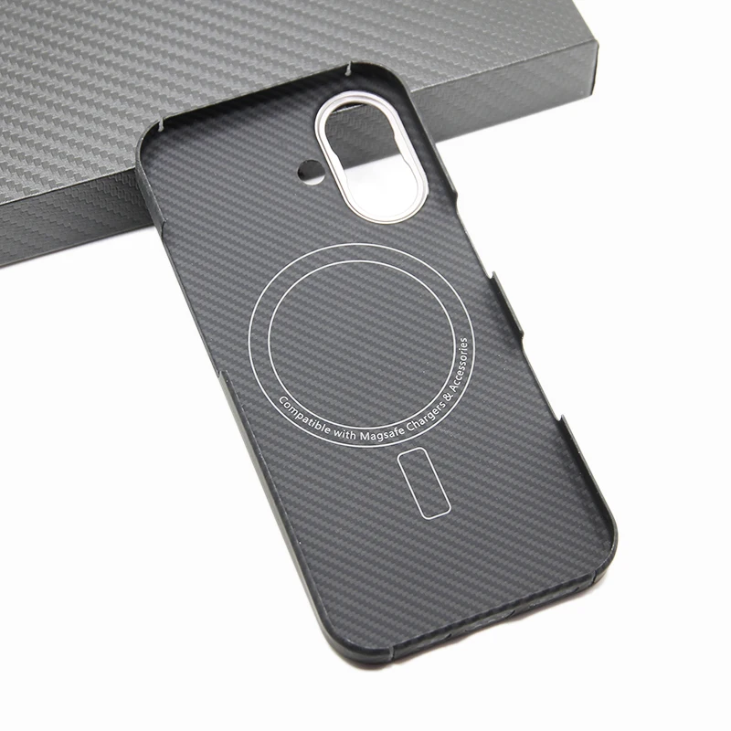 

ZXKE True Fiber Case For iPhone16 iPhone16Plus Cover Embedded Iron Sheet Magnetic Car Support Magsafe Aramid Fiber Shell