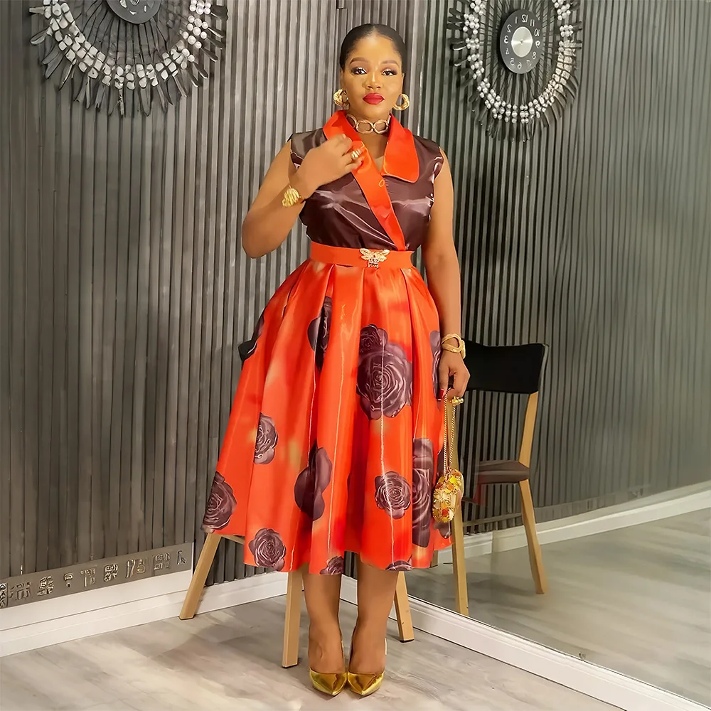 

African Dresses for Women Elegant Dashiki Ankara Print Robe Sleeveless Evening Gown Plus Size Turkey Birthday Party Long Dress