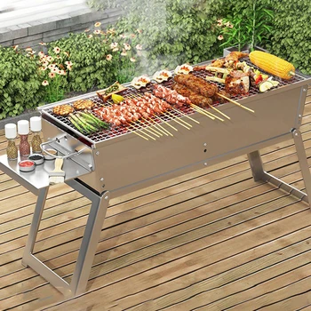 가정용 접이식 숯 바베큐 스토브, 휴대용 야외 캠핑 스토브, 스테인레스 스틸 바베큐 그릴, 캠핑 바베큐 장비