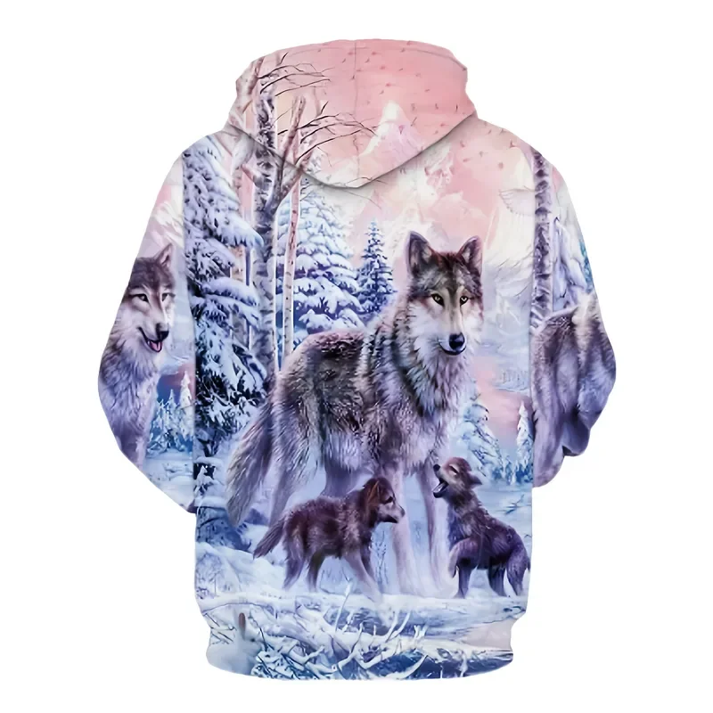 2026 Fashion 3D Digital Print Hoodie Wild Wolf Clan Forest Pattern Men Women Casual Sweatshirt Streetwear Trendy Pullover