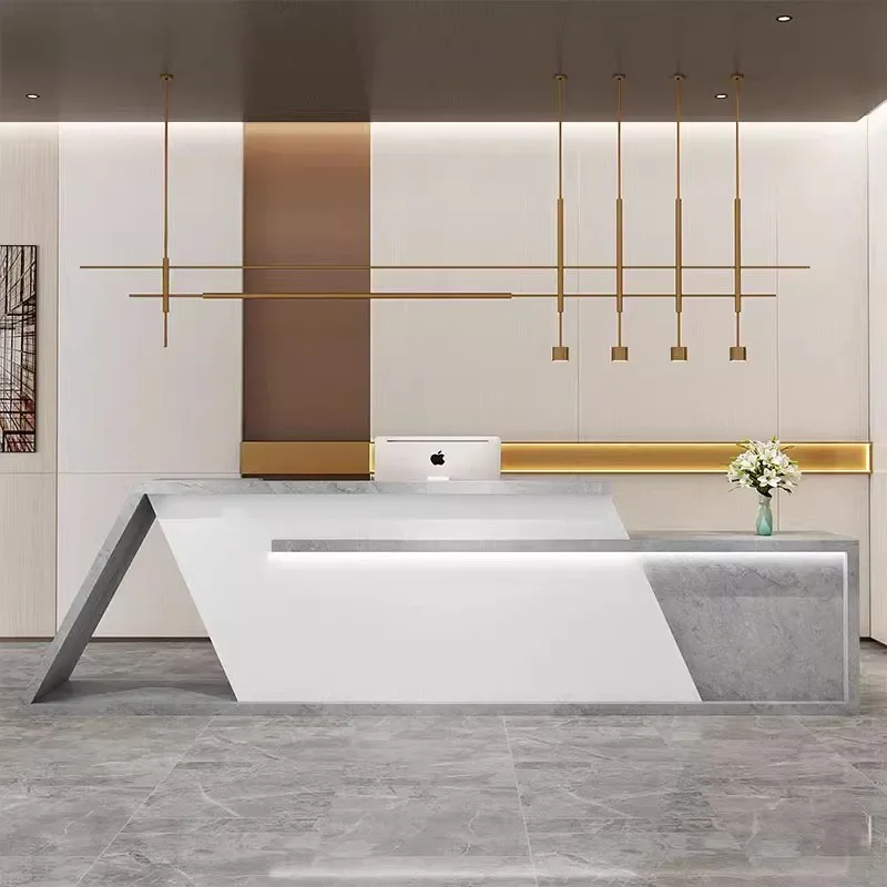 White Lectern Office Desk Reception Modern Office Wooden Podium Register Shop Counter Bar Retail Kassentisch Shop Furniture