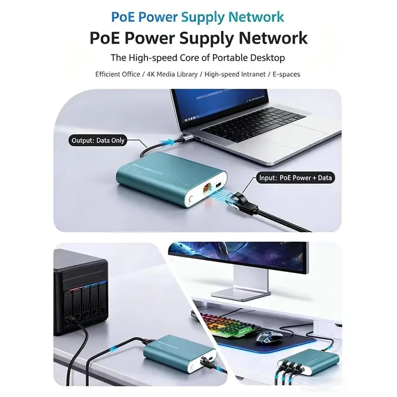 2.5G High Speed Ethernet Splitter 1 Poe In Multi-Port Out Network Switch Type-C Power Plug & Play