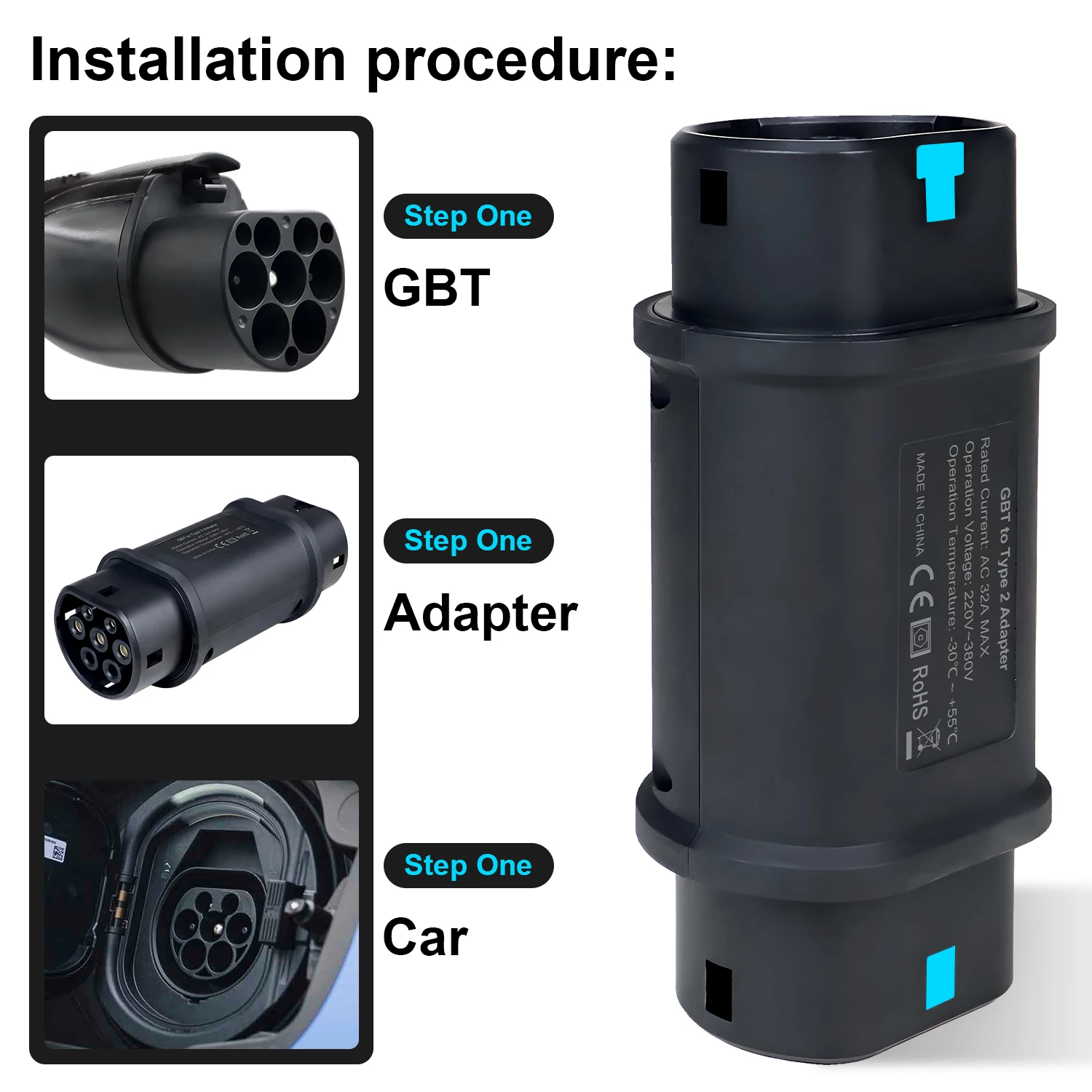 Kolanky GBT to Type 2 EV Charger Converter Adapter 16A 32A for EVSE Charging GB To IEC 62196 Type2 Standard EV Charger Adaptor