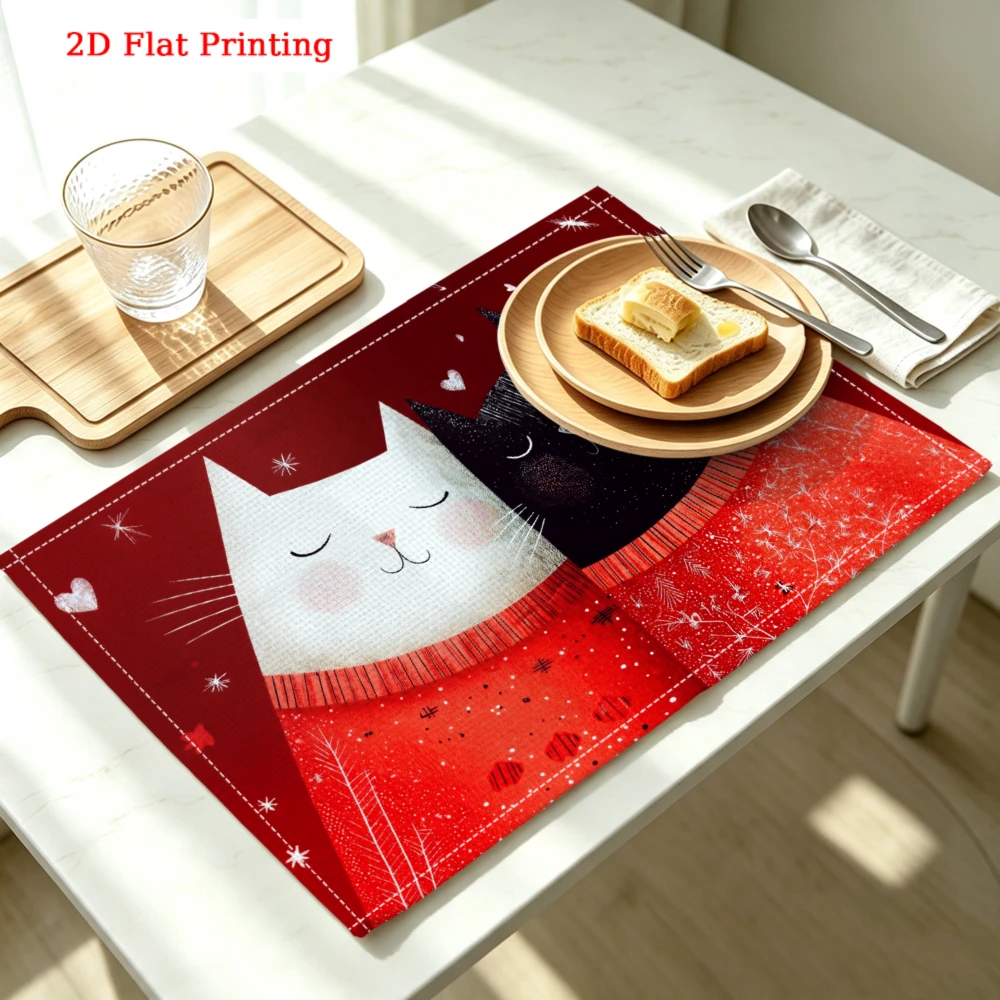 Two Cats Wearing Red Sweaters Kitchen Placemat Coaster Linen Pad Dish Coffee Cup Table Mat 30x40cm Home Decor