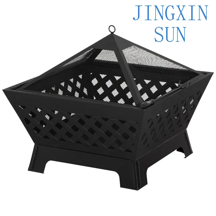 Modern Outdoor Courtyard Backyard Garden Campfire Camping Square Metal Wood Burning Stove Bowl Covered Fire Pit