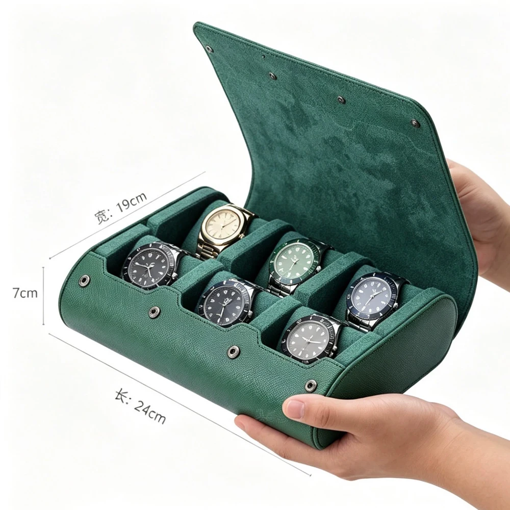 6 Slots Travel Watch Organizer Storage Bag Portable Cross-Grain Leather Watch Box Scratch-Proof Shock-Proof Carrying Case