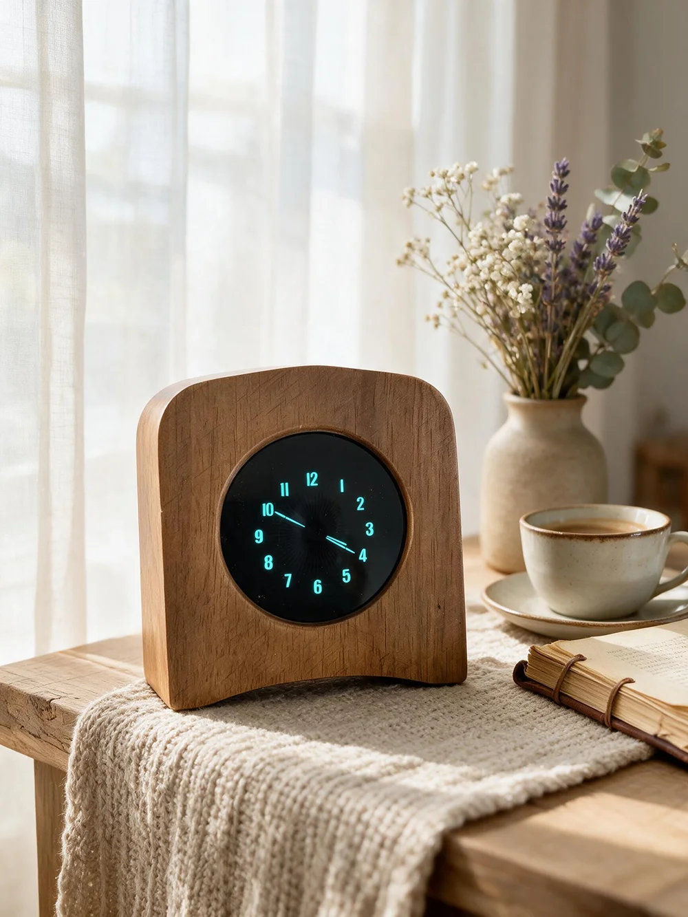 Mini Kreativer Retro High-End Holzmaserung / Aluminiumlegierungsgehäuse Desktop WIFI-Uhr Zeiger-Typ 5V Vakuum-Fluoreszenz-Bildschirm – Detail 9