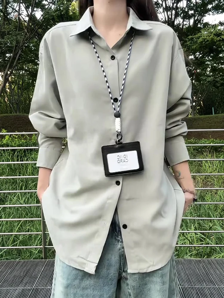 

Loose Fit Men's Long Sve irt Light een American Retro Sle Couple's Outerwear Cleanfit Trendy Brand Autumn Wear