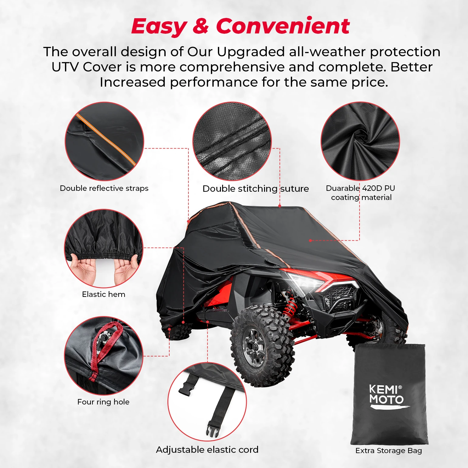 KEMIMOTO UTV Utility Vehicle Storage Cover for CFMOTO ZFORCE 500/800/950 Compatible with Polaris RZR XP XP4 1000 1000S 900