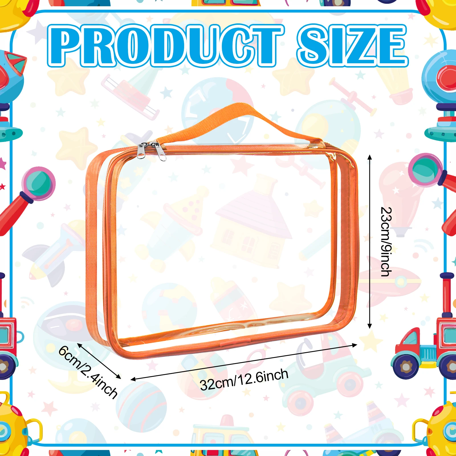 6 Colors Clear Toy Storage Bags PVC Organizing Bags With Zipper Reusable Waterproof Toy Bags With Handle, 12.6x9 Inch Plastic St