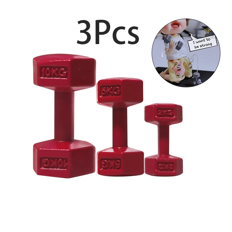 3Pcs 1:12 Dollhouse Simulation Weightlifting Dumbbell Model Set Dollhouse Sports Scene Exercise Machine Decoration Accessories