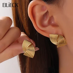 EILIECK 316L Stainless Steel Geometric Lines Stud Earrings For Women Fashion 18K Gold Plated Waterproof Jewelry Gift Bijoux