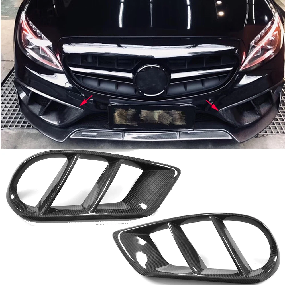 W205 Exterior Carbon Fiber Front Bumper Air Vent Outlet Cover  Grill Trim for Mercedes Benz C43 AMG C180 C200 Sport 2015-2019