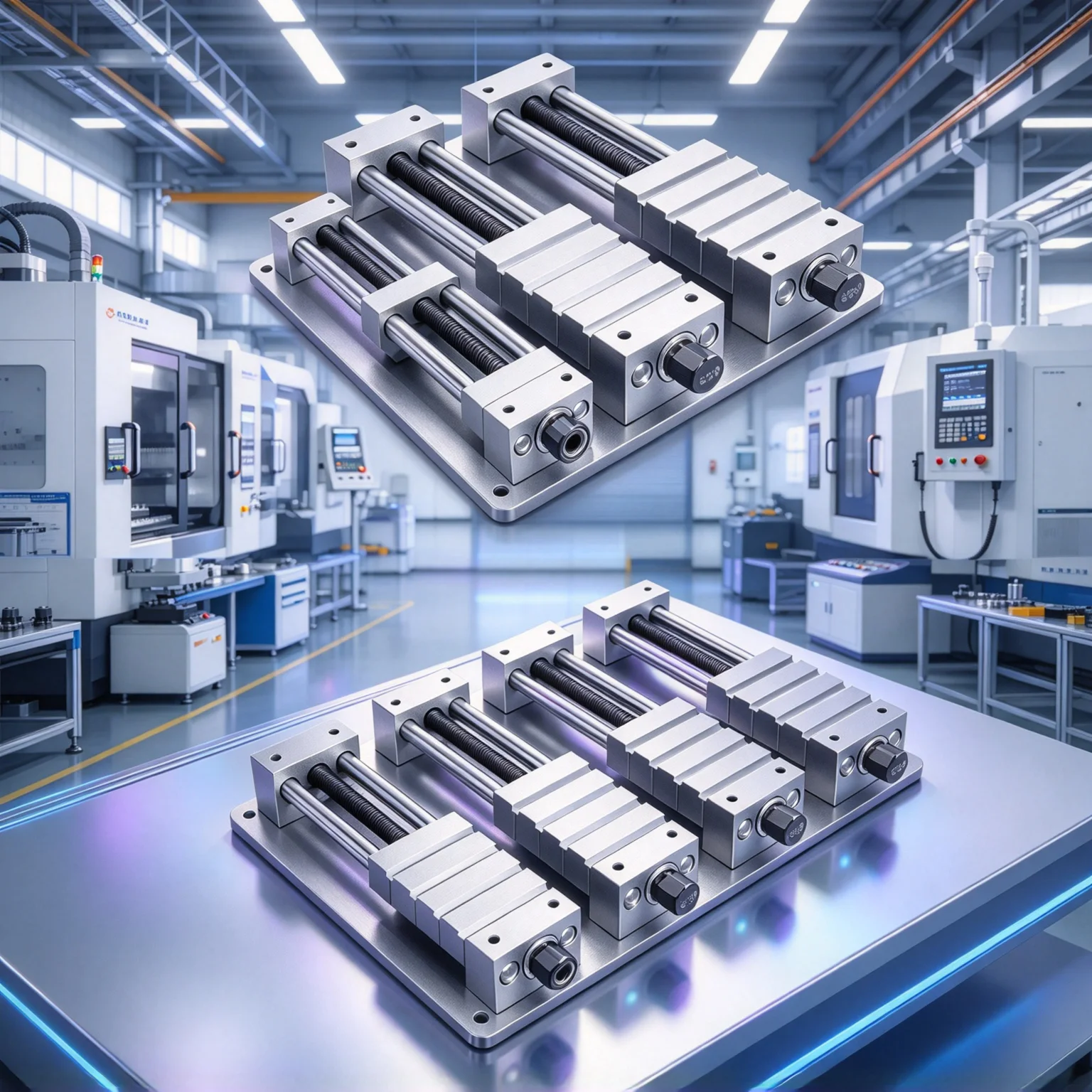 Multistation CNC Jig Flat Tongs Screw Precision Parallel Jaw Plain Vise Multiple-Step QGG for CNC Router Milling Machine