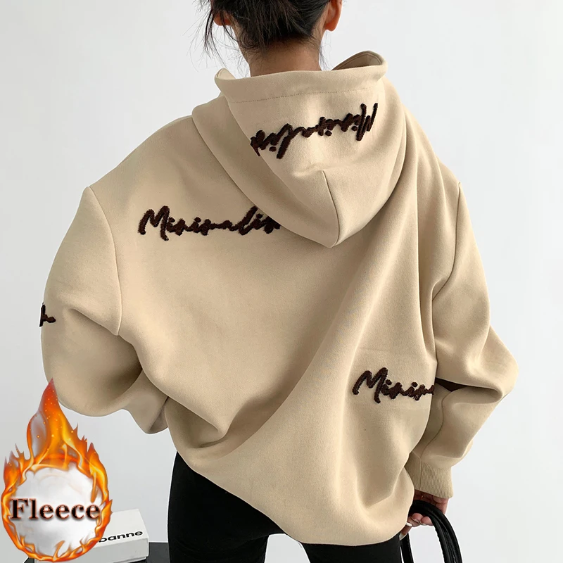 

harajuku letter embroidery y2k hoodies autumn winter fleece hooded Sweatshirt women clothes Long Sleeve UNISEX oversized hoodie