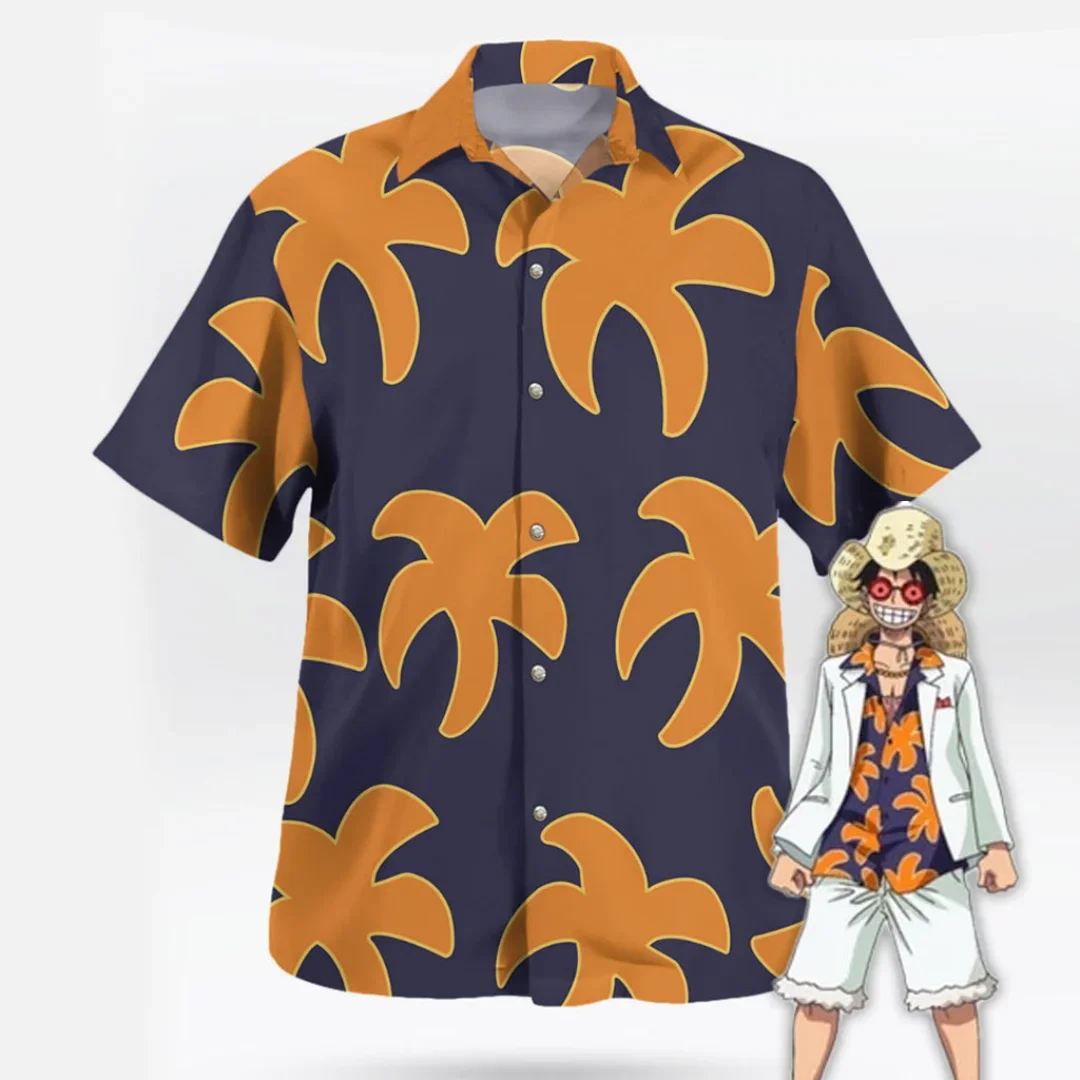 Summer Men's Casual Anime Kids Clothes One Piece Hawaiian Shirt Anime Pattern Print Short Sleeve Loose Beach Holiday Shirt Tops