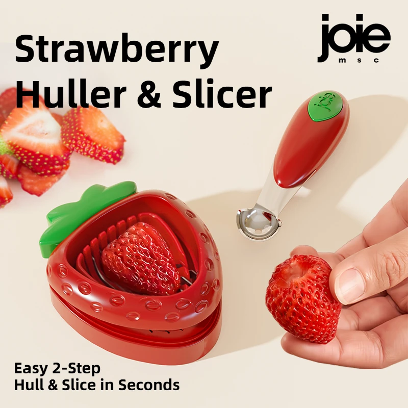 Joie-rebanador de fresas de acero inoxidable, rebanador de fresas, removedor de tallos de hojas de fruta, herramientas para insalada y pasteles, accesorios de cocina