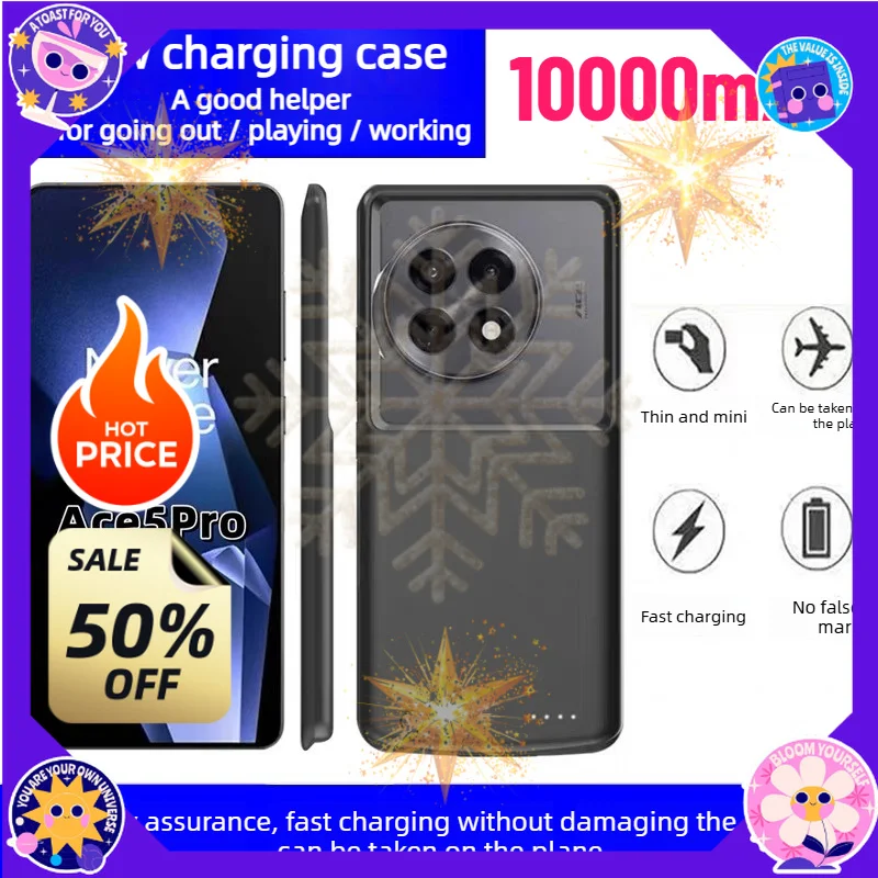 SWZY 10000mAh Battery Charger Cases for OnePlus ACE5 PRO Back Clip Power Bank ACE3 Wireless Charging 13T 12 Mobile Power Bank