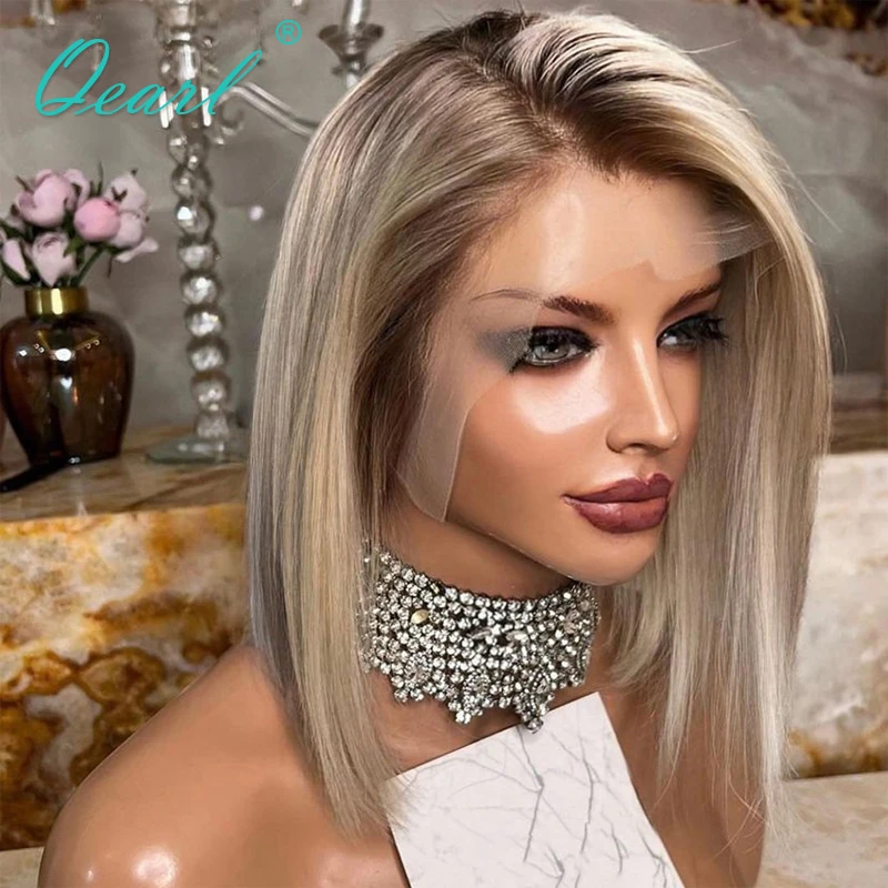 

Human Hair Lace Frontal Wig Ombre Ash Blonde Short Bob Wigs for Women Glueless Brazilian Human Virgin Hair Sale New In Wig Qearl