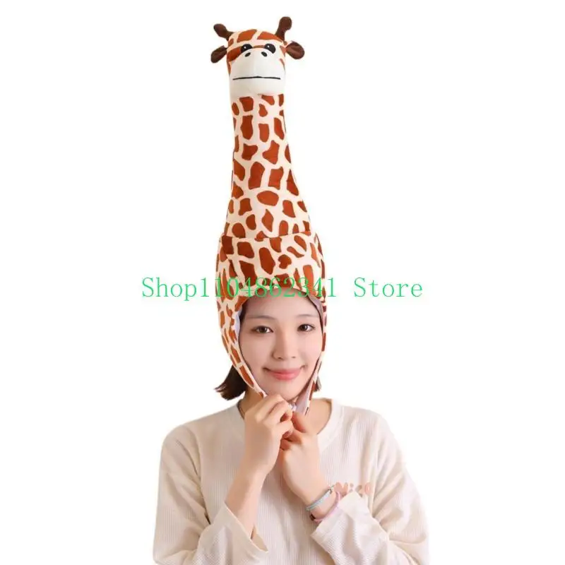 652F Giraffe Animal Hat for Child Adult Birthday Party Role Play Dress Up Hat for Family Gathering Role Play Costume Headgear
