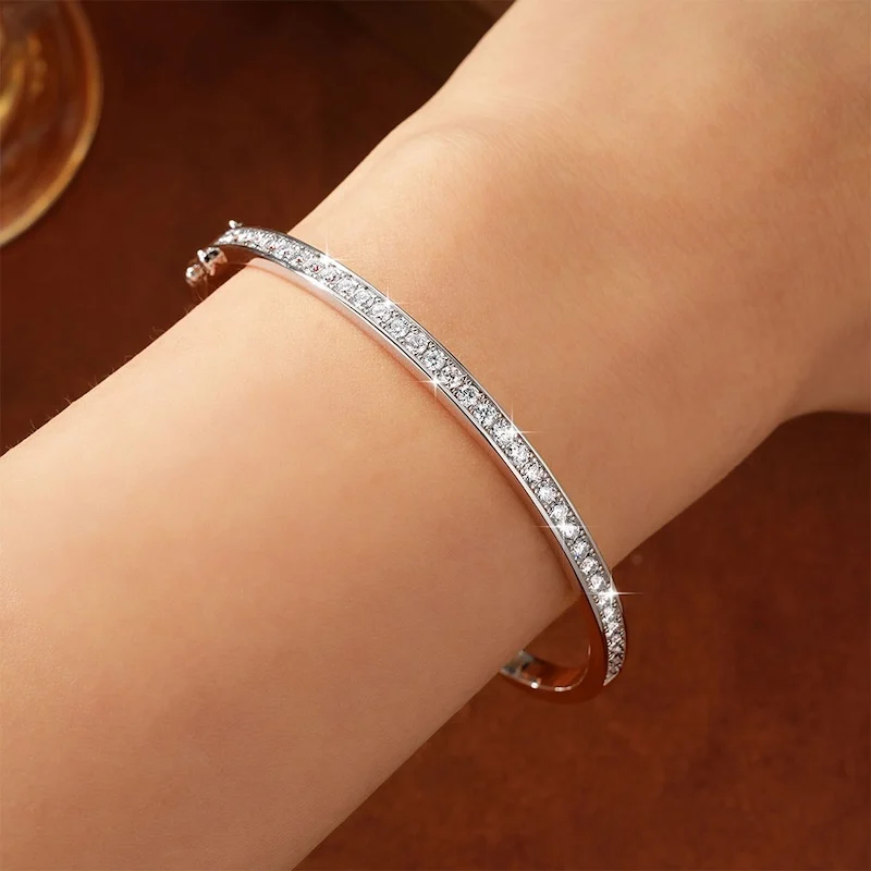 Rrjzz Exquisites einreihiges 2,3 mm D-Farbe Moissanit-Armband mit Kanalset, 58 mm Innendurchmesser, Armreif für Damen, Schmuckgeschenke – Detail 14