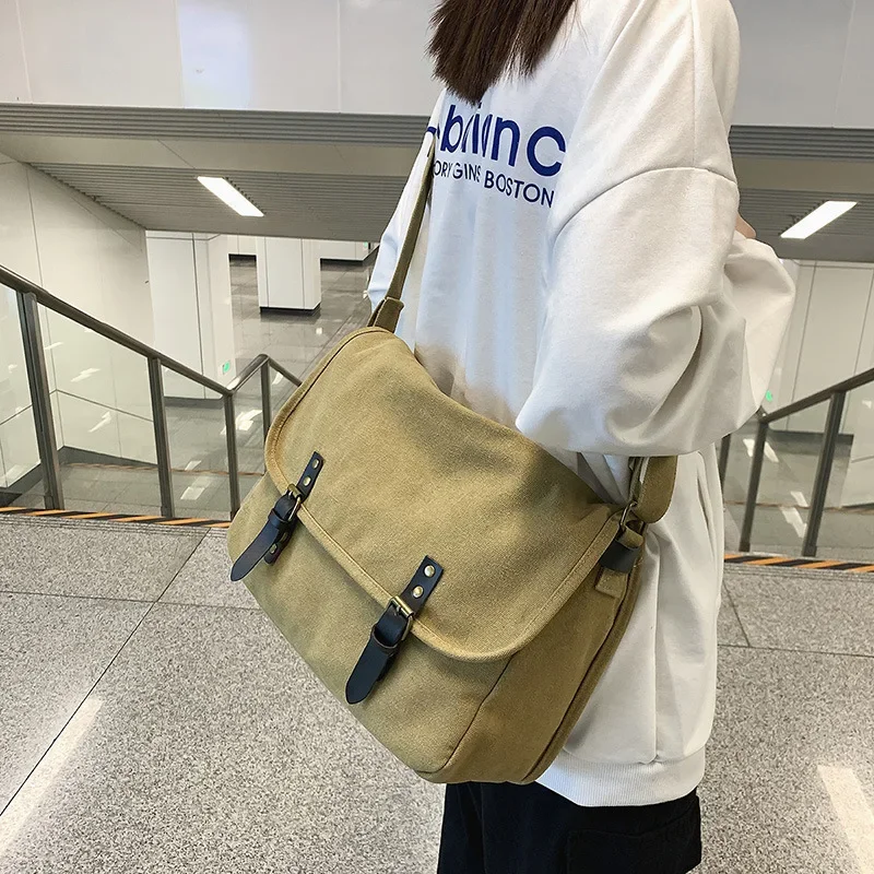 

2023 New Large Capacity Canvas Messenger Bag Large Shoulder Bag Student Class Schoolbag Street Sports Canvas Big Bag