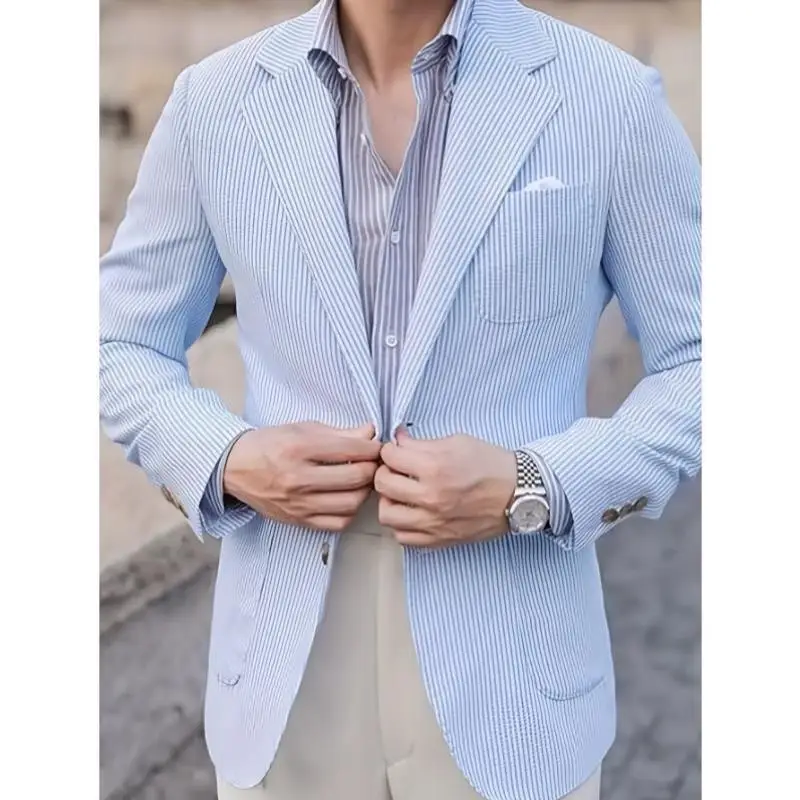 

Casual Men's Single-Button Suit Widespread Double Slit Thiened Seven Sve Length Turn-down Collar Pure Color Faionable