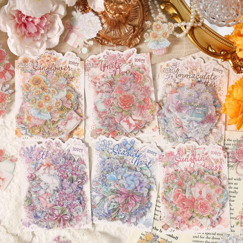 30 pcs Aged Vintage Plant Collage Stickers, Elegant Floral Ornaments for Scrapbook Page Layout