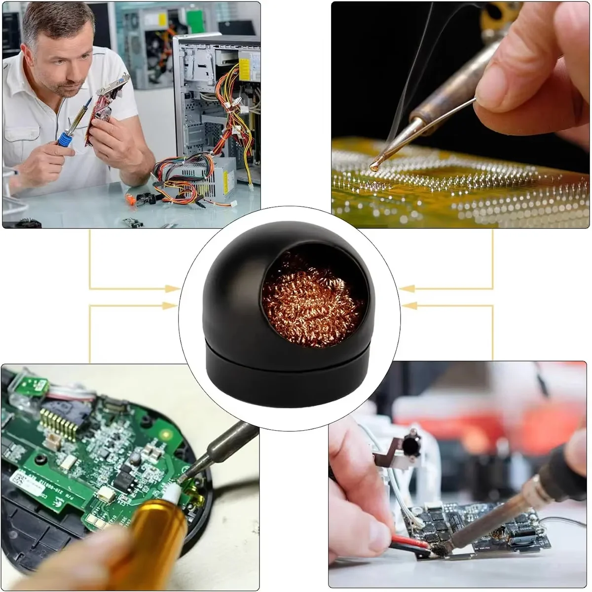 Metal Solder Iron Tip Cleaner Set with Holder, Efficient Waterless Welding Desoldering Wire Mesh for Electronics Repair