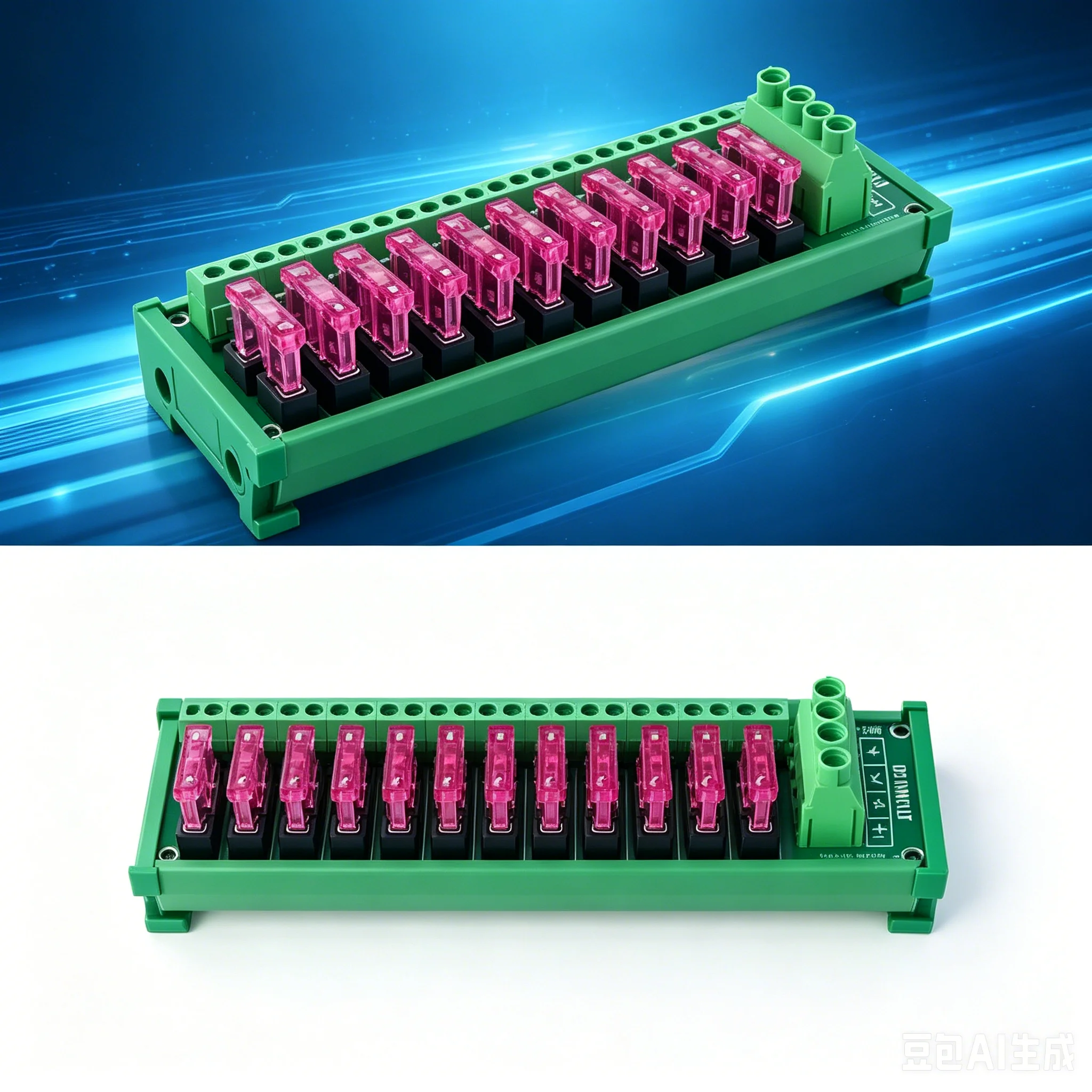 12 Position DIN Rail Mount DC Power Fuse Distribution Strip Module Terminal Block