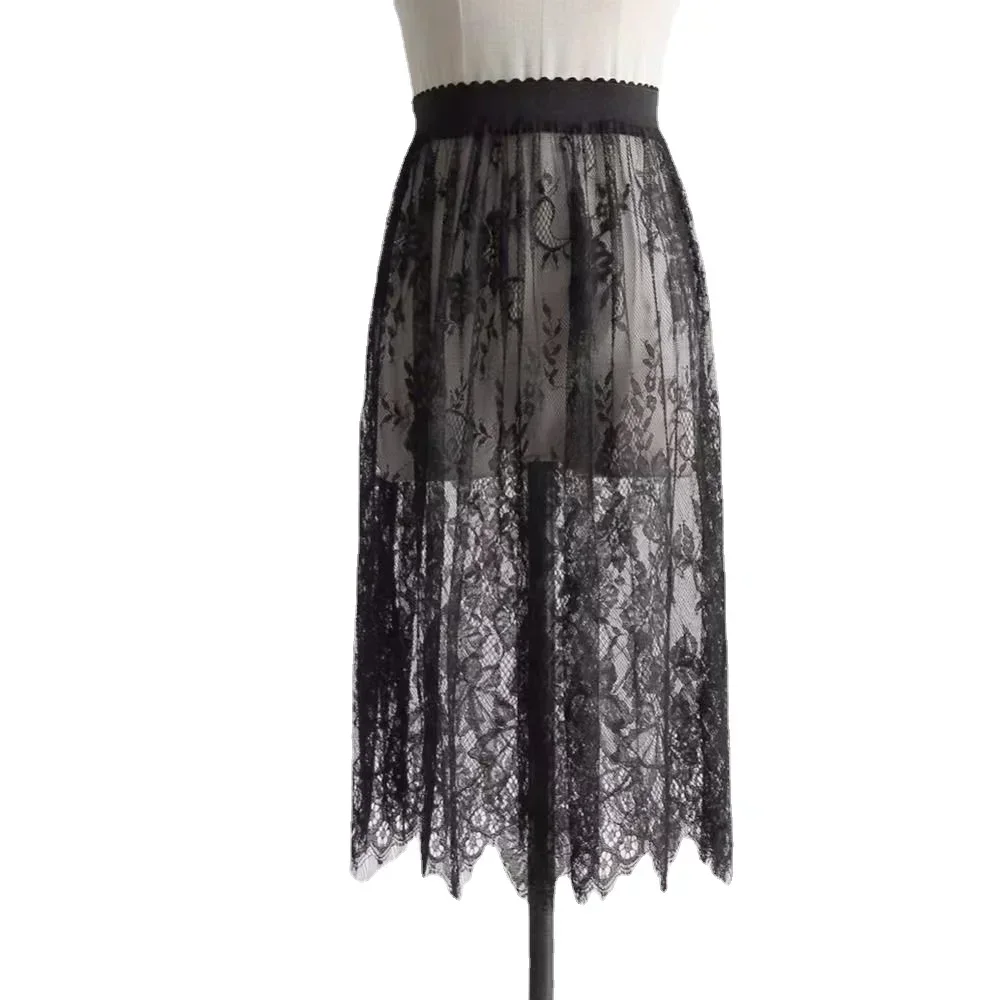 Women Floral Lace Layering Scalloped Hemline Shirt Extender Adjustable Layered Top Lower Sweep Half Slip Skirt A-Line Mini Under image 5