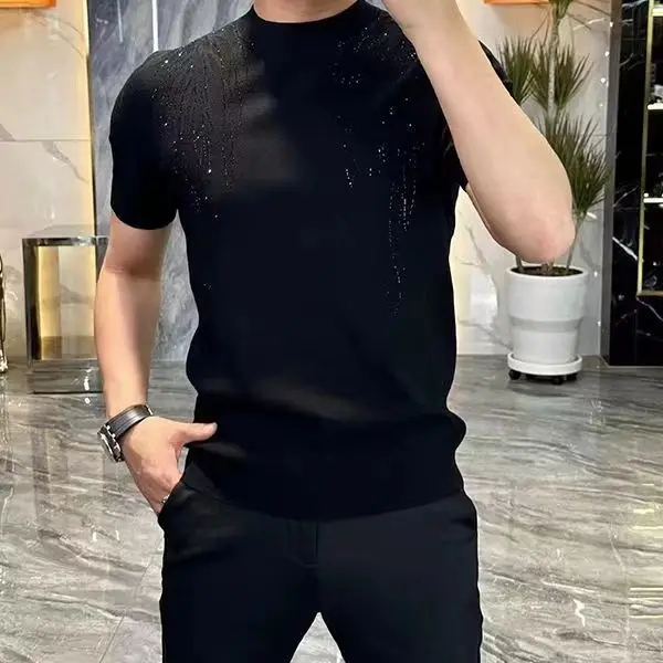 

New Summer Men Versatile Half-sleeved Slim Fit T-shirt for Business Round Neck Versatile Pullover