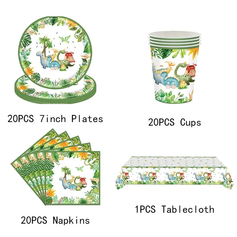 Dinosaur Birthday Party Decoration Tableware Set Tablecloth Backdrop Paper Cup Plates Kid Party Supplies Happy Birthday Dinosaur