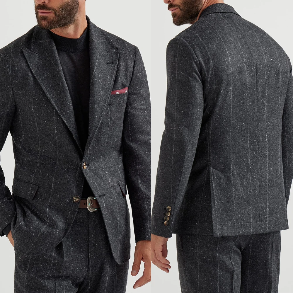 أزياء الرجال الدعاوى مخطط 2 قطعة مقلمة اثنين زر الدعاوى الذروة التلبيب الأعمال مناسبة رسمية مخصص trajes الفقرة #1