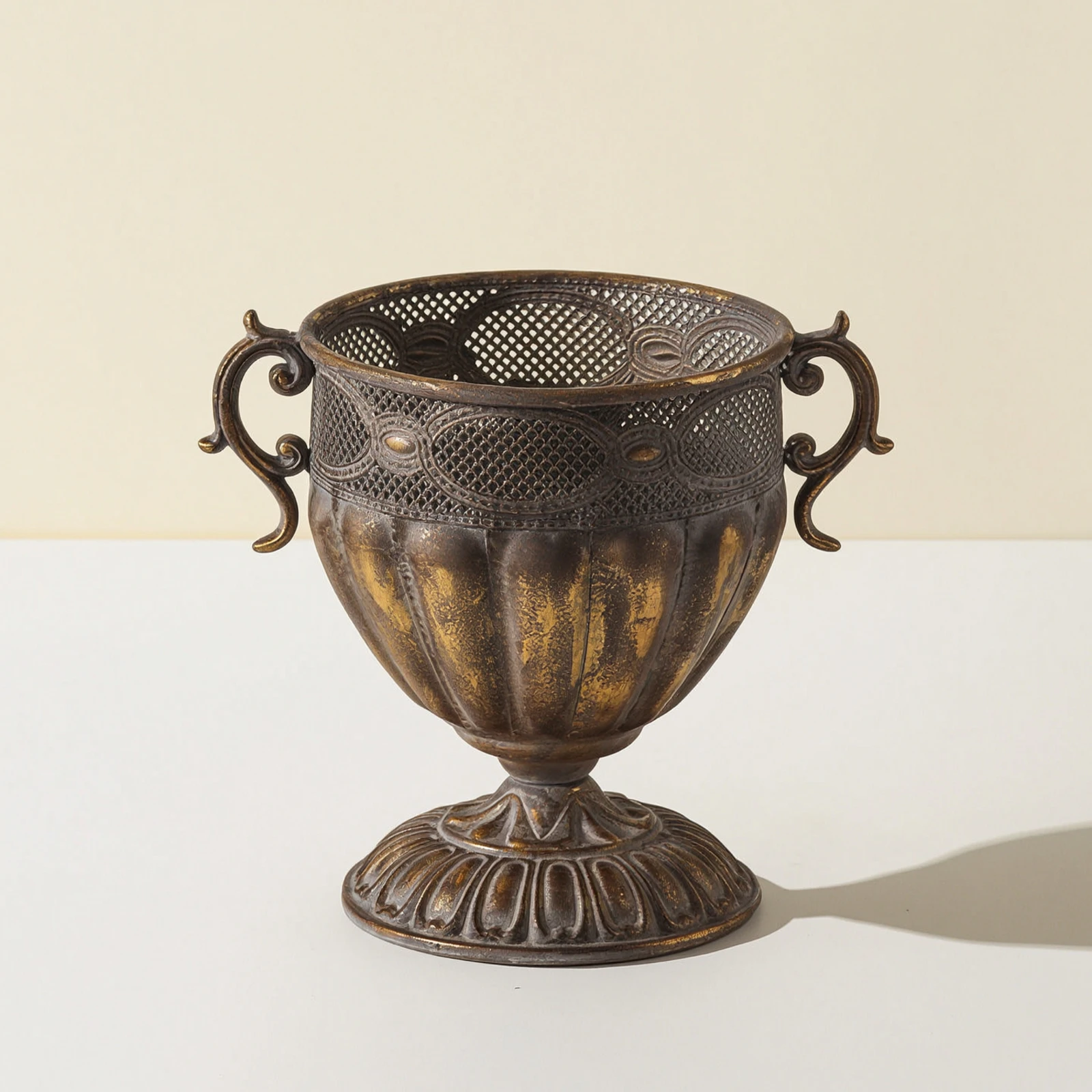 Urn Planter with Handles Scroll-Handled Flower Vase with Pedestal Base Urn with Handles Ribbed Perforated for Decorators