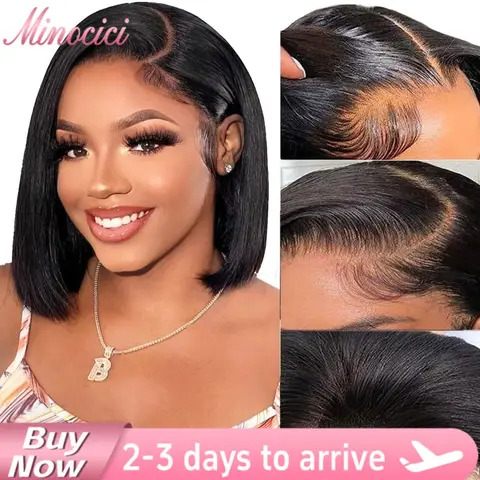 Short Bob Glueless Straight Human Hair Wigs 100% Real Human Hair 5x5 Lace Front Wig 180 Density Brazilian Hair Pre Plucked Wigs