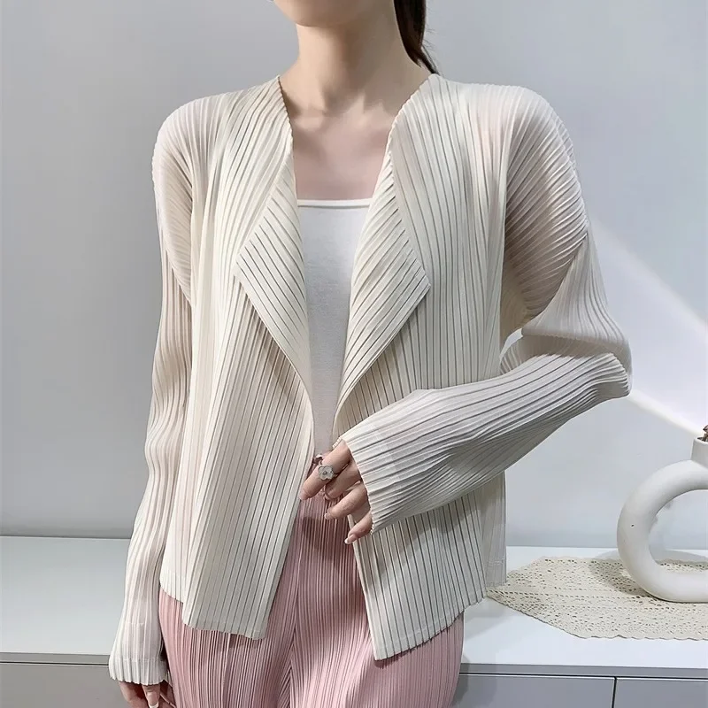 YUDX Miyake Pleated Cardigan Hundred Basic Solid Color Casual Long Sleeve Women\'s Short Jacket Niche 2024 Early Spring New