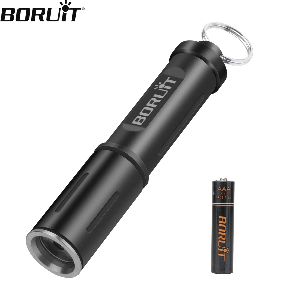 BORUiT RJ11 Mini EDC Flashlight Keychain Light 120LM AAA Battery LED Torch Rotary Switch IP67 Waterproof Camping Pocket Lantern