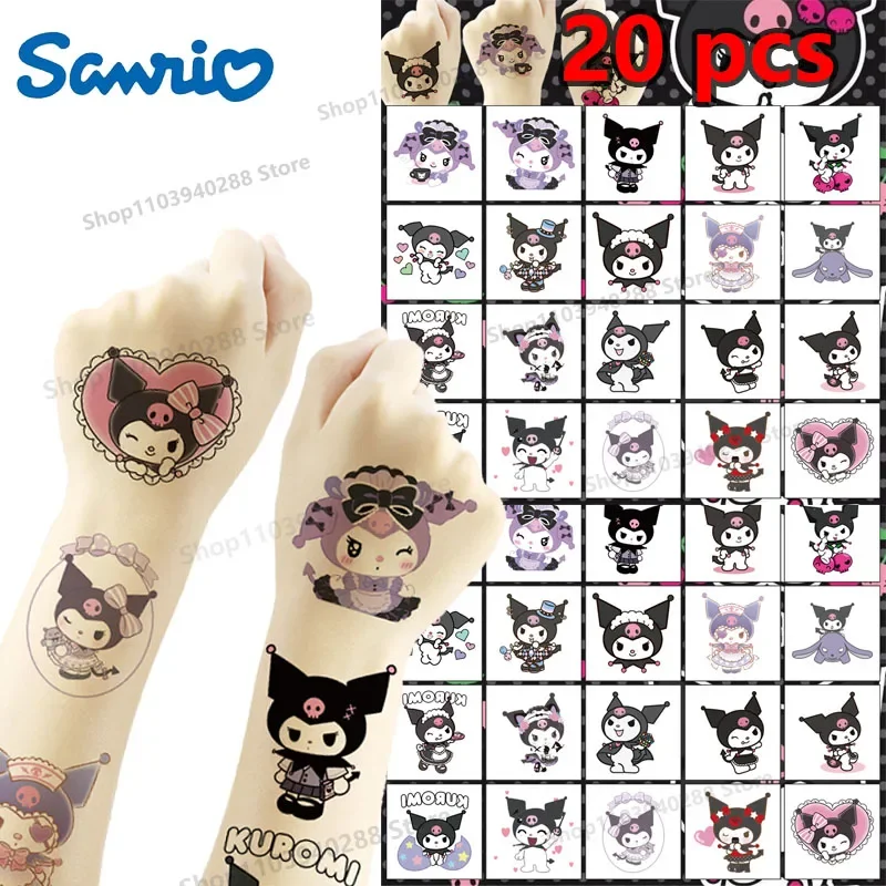 Sanrio Kuromi Tattoo Stickers Cute Anime Figures Cartoon Decoration Birthday Party Supplies Accessories for Kids Christmas Gifts