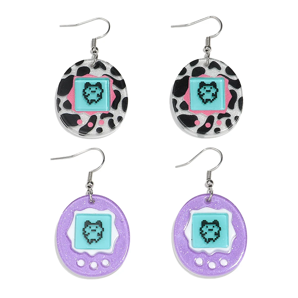 Cute Acrylic Round Geometric Electronic Pet Eggs Drop Earrings Funny Cartoon Game Console Earring Women's Jewelry Accessories