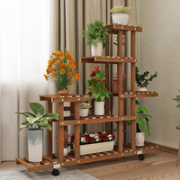 Wooden Flower Rack With Wheels Living Room Flower Stand Indoor Multi-layer Plant Holder Balcony Floor Shelves Garden Flower Pot