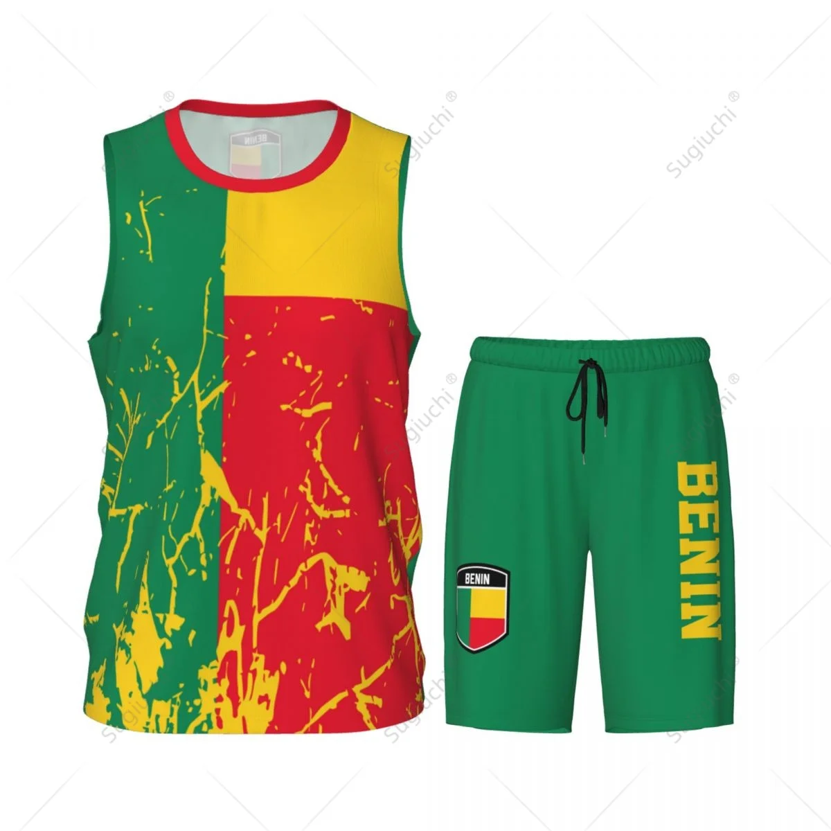 Conjunto de camiseta y pantalones de baloncesto para hombre, camiseta sin mangas, nombre personalizado, Nunber exclusivo, Bandera de Benín, Team-up